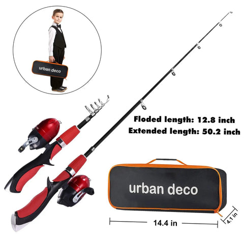 Kids Telescopic Fishing Pole And Reel Combo With Tackle Box Easy Open Starter Kit For Boys Girls Youth Beginners Portable Red