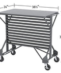 Heavy Duty Steel Mobile Bin Cart Organizer With Powder Coated Worktop For Kickass Garage Organization Setup, 38x24x36, gray, rolling utility cart.