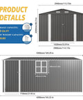 10x14 Foot Galvanized Steel Outdoor Storage Shed With Lockable Door And Window Waterproof Garden Tool Storage dimensions