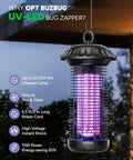 Led Bug Zapper For Indoor And Outdoor Use With Dual Band Attraction And Dual Color LEDs 365nm And 395nm hanging outdoors