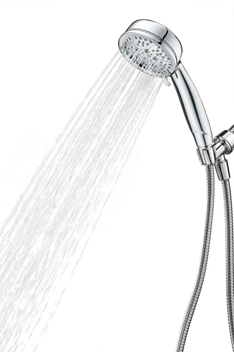 Caldwell 4.25-Inch 5-Function Handheld Shower With Bracket And 60-Inch Hose Chrome Finish spraying water