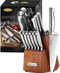 German Stainless Steel Kitchen Knife Set With Built In Sharpener In Self Sharpening Block For Pro Grade Home Cooks