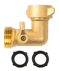 90 Degree Garden Hose Adapter With Shut Off Valves And Two Extra Washers, Solid Brass Three Quarter Inch Hose Elbow Connector For Tight Seal
