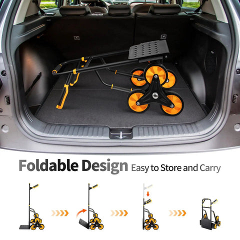 Beefed Up Stair Climber Hand Truck With 770 Lb Capacity Foldable in car trunk, foldable design with 6 wheels and ergonomic handles