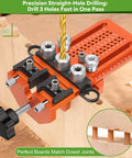 Adjustable Dowel Jig Kit with quick positive stop and clamp for precision woodworking, fits 1/4 3/8 1/2 inch dowel holes