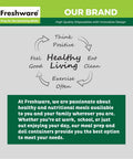 Inspirational graphic from Freshware promoting healthy living and meal prep solutions with focus on 24 Piece 32 Oz Deli Food Storage Containers Set With Airtight Lids Leakproof Stackable BPA Free Meal Prep Containers For Microwave Freezer And Dishwasher Safe Ideal For Grab And Go Lunches Salads Leftovers.