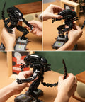 Xenomorph Action Figure Building Set With 616 Pieces, Lego Size Compatible Halloween Model, Great For Collectors And Family Fun, Step By Step Instructions For Easy Assembly And Creative Play, assembled black figure with movable tail