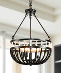 Boho Beaded Chandelier With Five Lights 16 Inch Black And White Modern Farmhouse Wood Bead Pendant Lighting Height Adjustable