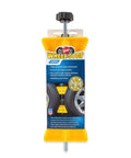RV Wheel Stop For Trailers Lightweight Heavy Duty Tire Stabilizer with rubber handle; yellow, shown in packaging.