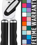 Comfy Manual Can Opener With Bottle Opener, Rust Proof Stainless Steel, Turn Knob, Soft Grip Handles, Lifetime Warranty
