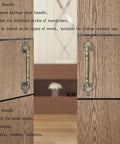 Sliding Barn Door Pull Handle Hardware in Bronze Tone for Wooden Garden Gate Shed Cabinet Doors, antique design, installed.