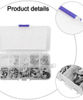Get The Ultimate 200Pcs Stainless Steel E Clip Assortment For Shaft And Bearing Fixing Including 10 Diverse Sizes To Upgrade Your Auto Machinery Repair Game With Tough Rust Resistant Fasteners Plus Handy Storage Case Ready To Bust Out This Bad Boy On Any: transparent storage case filled with diverse stainless steel E clips.
