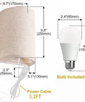 Set Of Two Wall Sconces With Plug In Power, 3 Way Dimmable Lighting In 2700K 4000K And 5000K, dimensions and bulb included