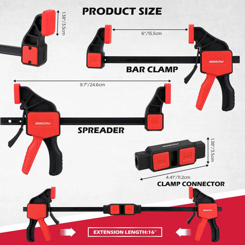 Six Inch Bar Clamp Set For Woodworking With Clamp Connector, Quick Release Bar Clamps With 150 Lbs Load, Trigger Clamp Kit