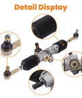 Close-up of EZGO RXV Golf Cart Steering Gear Box Assembly Rack And Pinion For 2008 Up Gas And Electric Carts With Tie Rod Ends Replacement OEM 601500 618329 Beefed Up For Smooth Handling And Reduced Steering Play showing detailed parts