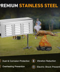 Top Shelf Rotisserie Motor For Electric Grill And Backyard Pit Serving As A Smooth Operator Handling Up To 100 Pounds With Heavy Duty Stainless Steel Build For Quick Upgrade Mods mounted beside a roasting pig over a fire.