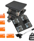 Heavy Duty Furniture Sliders With Four Wheels And 360 Degree Rotating Mover Set For Moving Sofa Bed Table And Other Big Furniture Maximum Load 1100 Lbs Non Slip Easy Glide Dolly, black and orange components shown