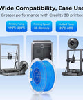 RFID Smart Hyper PLA Filament 1.75mm 1Kg Spool For 3D Printing With Auto Recognize And Optimized Printer Settings High Speed 30 To 600 mm Per Sec Fits K2 Plus And Most Printers Black, displayed in front of Creality 3D printers.