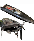 Big 25 Inch Remote Control Boat For Adults 14 Plus High Speed Brushless Watercraft With Alloy Tail, LED Lights, side and rear view