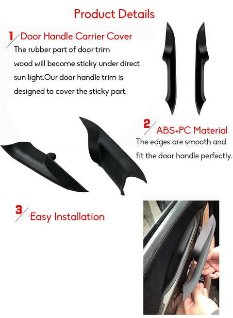 BMW 7 Series F01 F02 Door Pull Handle Cover Inserts Upgrade Kit For Sticky Wood Trim Replacement No Fuss DIY Fix Durable Interior Door Handle Trim Covers Keeps Cabin Classic Look black ABS+PC covers, 2 pcs
