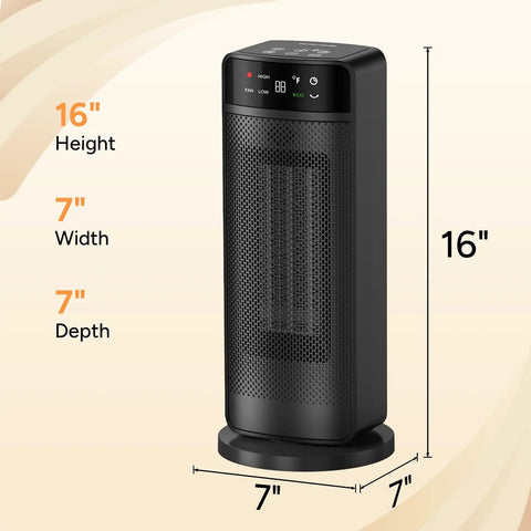 Black 16-inch 1500W Portable Space Heater That Heats Fast With Ceramic Power For Big Rooms Great For Office Garage Includes Remote Digital Thermostat 24 Hour Timer And Safety Features