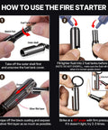 Instructions for using Two Pack Bullet Permanent Match Lighter with bottle opener, glass breaker, and keychain, showing steps for ignition.