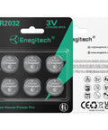 Top Shelf CR2032 Batteries Six Pack Workhorse Three Volt Lithium Coin Cells in packaging for key fobs and watches.