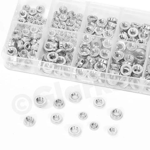 Kickass 220 Piece M3 M4 M5 Self Clinching Nuts Kit Crafted From 304 Stainless Steel Round Head Rivet Fasteners in organized box.