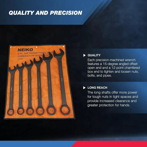 Heavy Duty Wrench Set Six Piece SAE 12 Point Combination Box Ends drop forged heat treated carbon steel black oxide finish