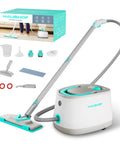 Heavy Duty 1500W Steam Cleaner With 4 Bar Pressure And 1.5L Tank Plus 16 Accessories, shown with accessories and box.