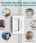 Upgraded Portable Security Door Reinforcement Lock No Drilling Flip Latch Keeps Unwanted Entry Out For Inward Opening Doors