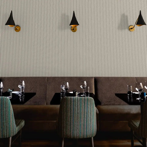 Straight Up Rustic Farmhouse Vinyl Wallpaper With Kickass Leather Texture Heavy Duty Type II Wallcovering in restaurant setting.