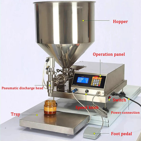 Bang For Your Buck Pneumatic Liquid Filling Machine Single Head Semi Automatic Bottle Filler With Stainless Steel Hopper and operation panel.