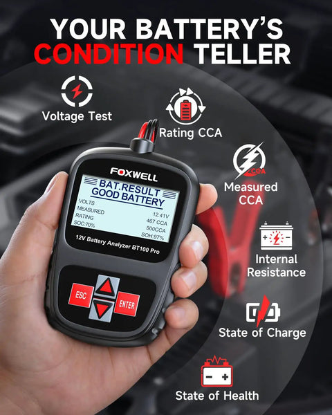 12V Car Battery Tester With 100 To 1100 CCA Load Test For Quick Battery Health Check Workhorse Battery Analyzer You Can Count On For Road Trips Daily Drives And Seasonal Maintenance, handheld