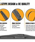 Diagram showing OE type design details of Subaru 14 Inch Rear Wiper Blade Replacement For Forester Outback Impreza Tribeca Ascent