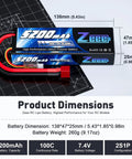 Beefy 2S 5200mAh 7.4V 100C LiPo Battery With T Connector For RC Cars Trucks Buggy Losi Models 2 Pack High Discharge Power