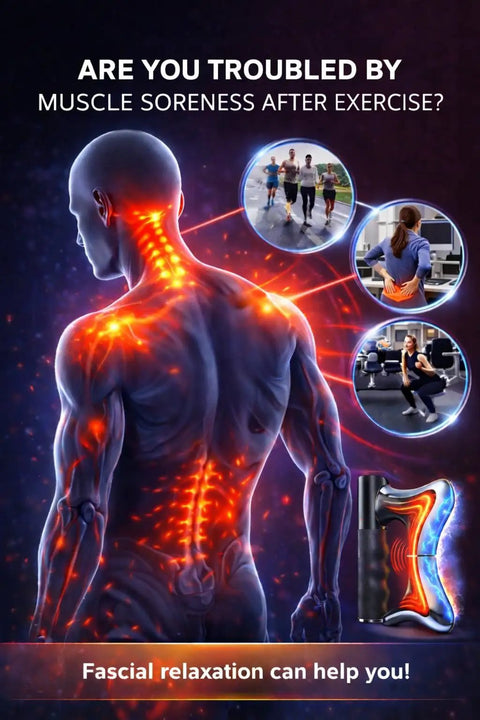 Motorized Heated Muscle Scraper Tool For Fascia Release And Full Body Contouring with highlighted muscle soreness relief areas
