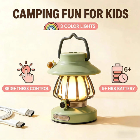 Kid Friendly Motion Sensor Headlamp And Rechargeable Camping Lantern Set With Hands Free Wave Control 1200mAh USB C Charging Three Light Modes Safe For Camping And Emergencies Perfect Gift For Boys Green