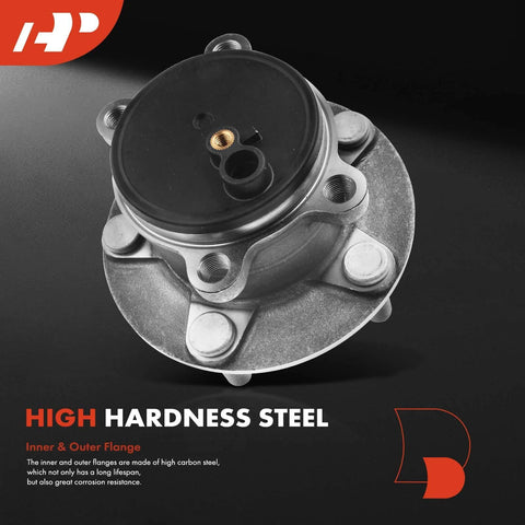 Close-up of two rear wheel bearing and hub assembly for Mazda 3 2014 2018 and 3 Sport 2014 2018 with 5 lug pattern