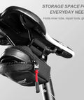 Compact Under Seat Cycling Saddle Bag attached to road bike, featuring easy access zipper and durable nylon shell for secure storage