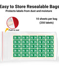 Mini 2026 Year Stickers Green Dope Durable End Tab File Labels For Smead ETS Series Compatible Doctor Stuff Chart Labels USA Made 250 Pack Half Inch By One Inch in resealable bag