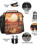 Desert Cactus Insulated Lunch Tote With Waterproof Leakproof Cooler For Your Work Hustle And Travel Reusable Thermal Food Bag shown with shoulder strap and detachable hook