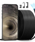 50 Foot USB C Borescope Camera With Built In Light For iPhone Android shown with coiled probe and screen view of a pipe interior.