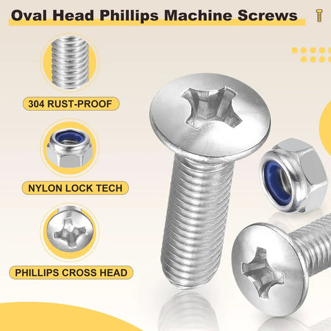 Tough As Nails Phillips Head Machine Screws And Lock Nuts Kit M6 X 50mm with 304 steel bolts and nylon lock nuts for durability.