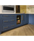 Kara 5 1/16 Inch Center To Center Bar Pull In Honey Bronze, Rugged Cabinet Hardware With Premium Feel, Built To Last, Smooth Grip, Lifetime Warranty, Elevates Kitchen And Bath Storage on blue cabinets