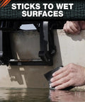 Rugged Heavy Duty Waterproof Repair Tape For Wet And Underwater Surfaces Patch Leaks Indoors Outdoors Black 4 Inch By 5 Foot One Roll With Extra Thick Rubberized Adhesive applied on wet surface.