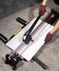 Pro Grade Floor Tile Cutter Tool With All Steel Frame Foldable Design And Heavy Duty Manual Operation in use on tile