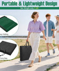 Group walking outdoors with portable Indoor Outdoor 11Ft Golf Putting Mat Set carry bag, folding mat shown inset.