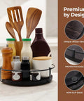 Sweetly Spinning 10 Inch Lazy Susan Turntable Organizer For Kitchen Counters Cabinets And Pantries With Silent 360 Swivel Handles And Rugged Wood Metal Build That Works Like A Charm For Spices Oils Bottles And Daily Dinner Prep.