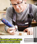 Man using tool with 2 Pack 1/4 To 1/8 Collet Adapter For CNC Lathe And Router Bits, High Carbon Steel Reducer Converter in foreground